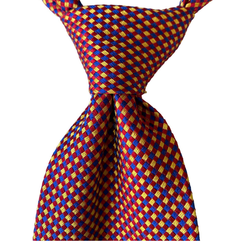Nino Ferretti 100% Silk Tie Made in Italy Gorgeous Red Blue Yellow-Gold 59'x4"